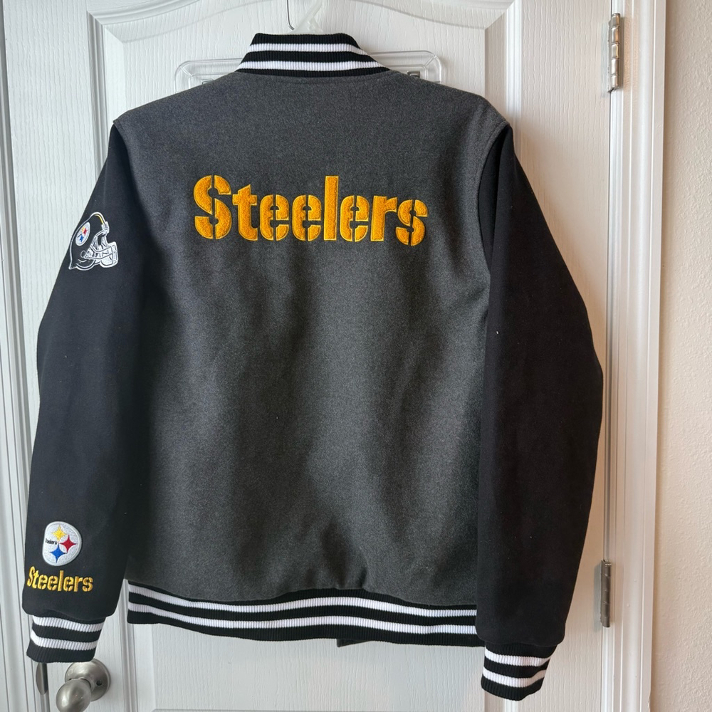 NEW Men's NFL Team Apparel Steelers Jacket, Size L, Gray and Black - Picture 2 of 5